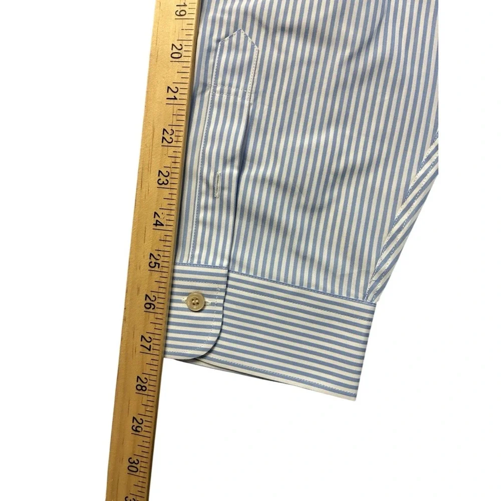 Gucci Shirt Men's 19 48 Blue Striped White Collar Poplin Button Up Uniform NEW